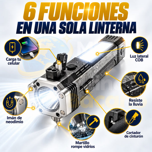 Linterna Indestructible Súper Potente 6 en 1 · Paga 1 y Lleva 2