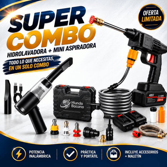 Hidrolavadora Inalámbrica para Carro y Moto + Aspiradora de Regalo