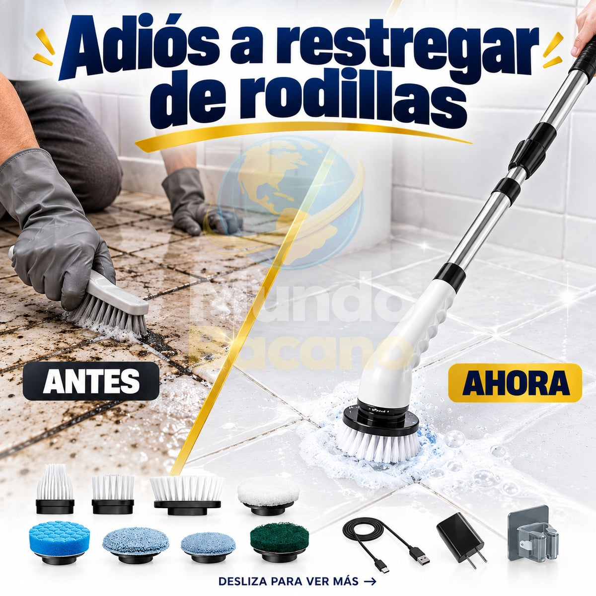 Cepillo Eléctrico Giratorio Inalámbrico + Mango Largo Ajustable