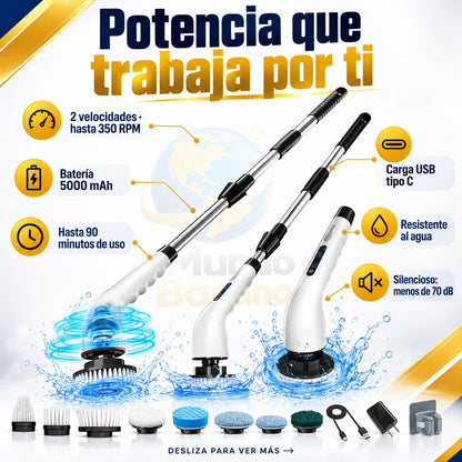 Cepillo Eléctrico Giratorio Inalámbrico + Mango Largo Ajustable