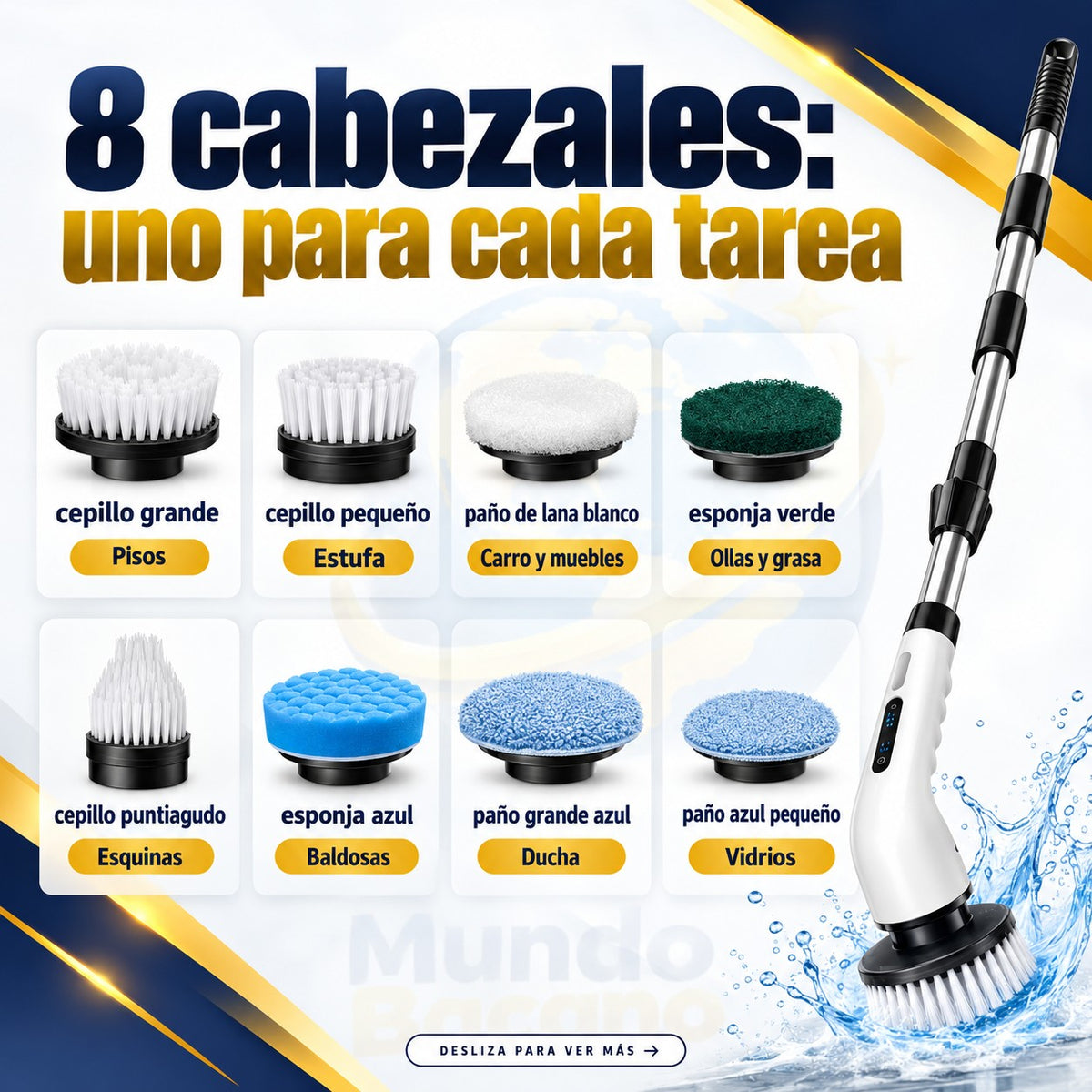 Cepillo Eléctrico Giratorio Inalámbrico + Mango Largo Ajustable