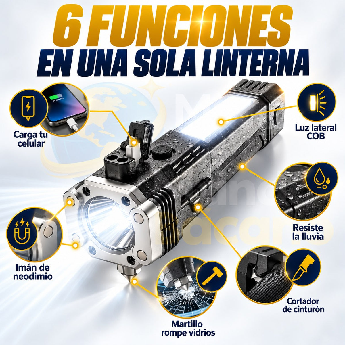 Linterna Indestructible Súper Potente 6 en 1 · Paga 1 y Lleva 2